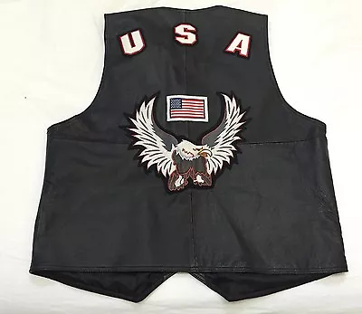 £38.89 • Buy USA Black Leather Vest, Genuine, Size Large, Eagle American Flag, Biker (RF279)