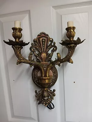 Vintage Brass Wall Light Sconce Gilt Leaf worksfrom Estate Sale • $49.99