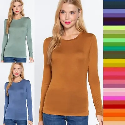 Crew Neck Long Sleeve Rayon Spandex Jersey Soft Stretchy T-Shirt Top Tee • $11.45