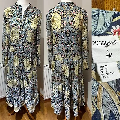 H&M William Morris Co Pimpernel Print Tiered Maxi  EU 32 Uk 4 /6 Lined Long Vest • £39.50