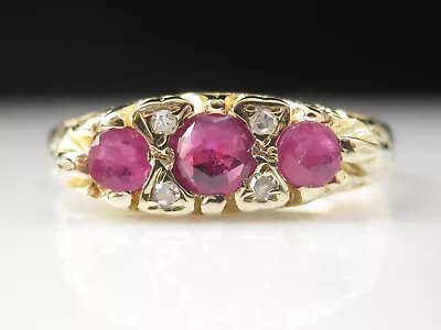 Vintage Ruby Diamond Ring Estate Filigree UK Assay Hallmarks 9K Yellow Gold • $295