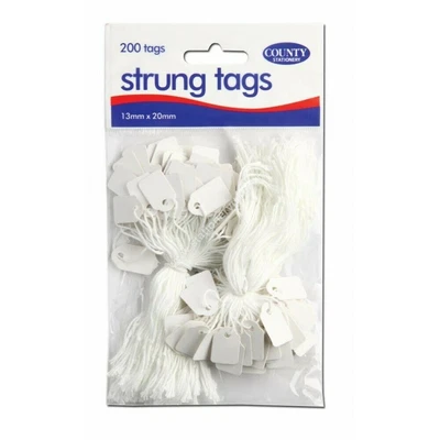 £3.99 • Buy White Strung Tags Display Jewellery Price Retail Tie On String 13x20mm X 200 Pcs