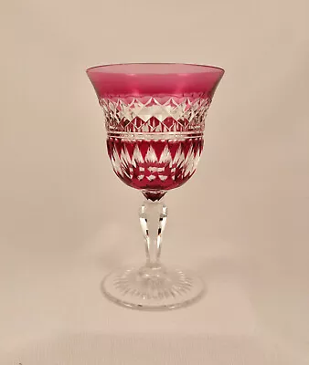 Vintage European Crystal Wine Glass Cranberry Cut To Clear • $29.99