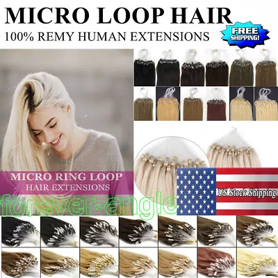 Micro Ring Link Micro Loop Beads Tip Remy Human Hair Extensions Straight 16-26In • $37