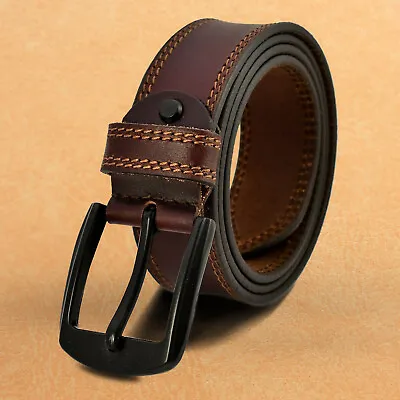 Mens 100%  Genuine FULL GRAIN Casual Leather Dress Belts Jeans Buckle US Stock • $19.95