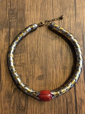 £14 • Buy Chunky Metal Choker Torc Necklace Red Jasper Grecian Goddess Or Ethnic Tribal