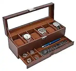  Watch Box Organizer For Men 6 Slot Watch Display Case With Drawer  • $31.15