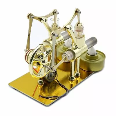 Double Cylinders Hot Air Stirling Engine Model Generator Motor Steam Power • $59.98