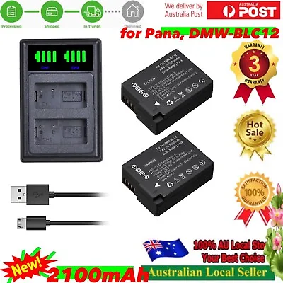 2 Battery + Dual USB Charger For Panasonic DMW-BLC12 | 65105 | DMC-FZ1000 FZ2000 • $64.95