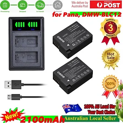 2 Battery +Dual USB Charger For Panasonic DMW-BLC12 | DMC-FZ2500 G81 G85 1065105 • $49.90