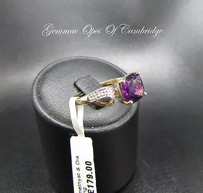 £159.99 • Buy New 9k 9ct Gold Amethyst And Diamond Ring  Size N 1.9g