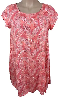 Tybee Island Clothing Co Womens Sz XL Sundress Pockets Coral Pink Tropical Palm • $19.79