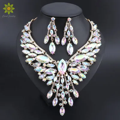 $15.99 • Buy Crystal Bridal Jewelry Sets Wedding Party Costume Accessory Indian Necklace Sets