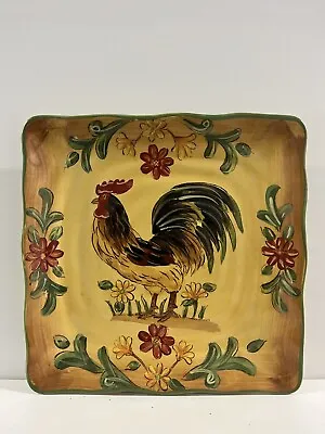 Maxcera Orange Honey Rooster Hand Painted Square Dinner/serving Plate 9” • $32