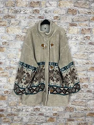 Navajo Winter Snowflake Beige Fleece Duffle Zip Jacket Coat Women's Size XL • £29.99