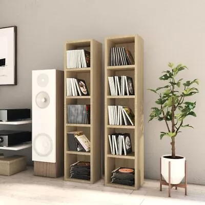 2 Pcs CD Rack Tower Open Shelf Display Unit Media Storage Cabinet Sonoma Oak • $107.95