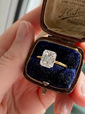 14ct Not 9ct Gold Emerald Cut Moissanite Solitaire Engagement Ring Size O • £350