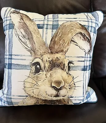 Bunny Rabbit Floppy Eared  Pillow Case Cover Blue White Plaid Background.  Exc! • $15.99