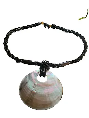Necklace  Abalone Shell Statement Beaded Layered Black Gold Mermaid Beach Boho • $13.22