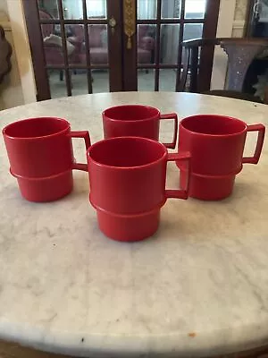Vintage 4-Tupperware Mugs #1312-20 Mug Cup 3.5”Tall Red USA • $15