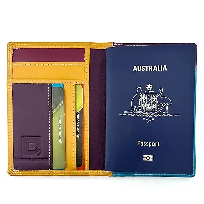$29.95 • Buy Mango Purple & Blue Nappa Leather Passport Wallet With RFID And Card Spaces New