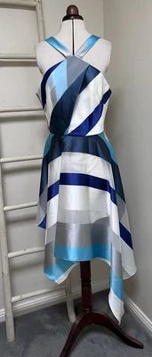 $40 • Buy Forever New Dress Size 16 Blue Satin Stripe Special Occasion / Bridesmaids