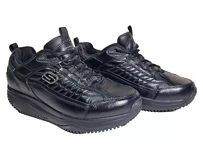 Skechers Work Shape-Ups Black Leather Upper 76848 Mens 10.5 Shoes Slip Resistant • $42.97