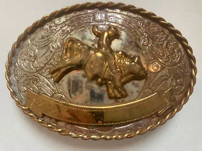 Vintage Bull Riding Nickel Silver Belt Buckle • $17