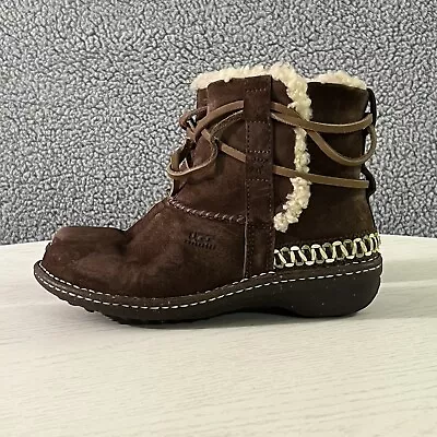 Ugg Cove Shearling Boots Women's 7 Brown Suede Shearling Lined Ankle Booties • $34.99