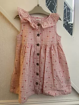 £2 • Buy Next Girls Age 3-4 Years Pink Check Buttoned Dress With Strawberries 