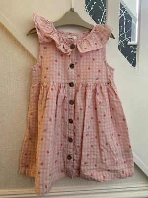 £2 • Buy Next Girls Age 3-4 Years Pink Check Buttoned Dress With Strawberries 