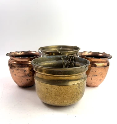 £15 • Buy Vintage Hanging Brass Plant Pot X2 & Copper Plant Pot X2 Succulents Cacti