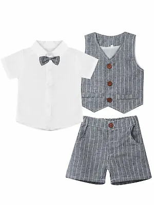 $19.31 • Buy Toddler Boys Gentleman Outfits Suits Bow Tie Shirt + Shorts + Vest Clothes Set