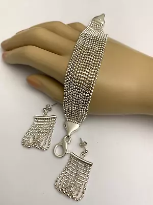 Milor Italy Sterling Silver 925 Multi Chain Bracelet & Earrings SET • $139