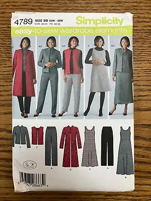 SIMPLICITY Sewing Pattern 4789 Misses Women Ladies PantVest Large Size 20-28 • £6.50