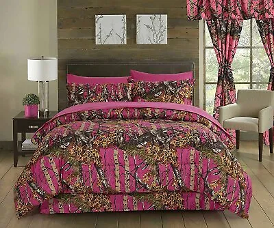7 Pc Queen Size Hi Viz Hot Pink!  Camo King Comforter Queen Sheets Pillowcases • $104.99