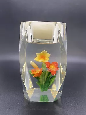 Montefiori Floral Single Votive Candle Holder Lucite Clear Acrylic 4”T 2”W • $18