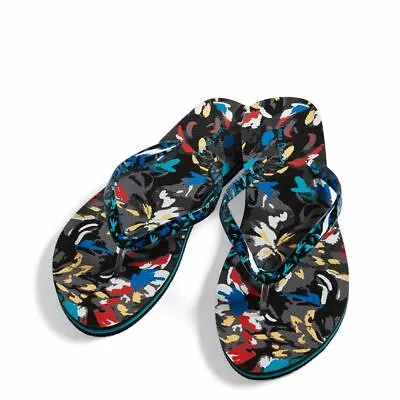 Vera Bradley Splash Floral Black Aqua Flip Flops Brand New Small Medium Large  • $18.99