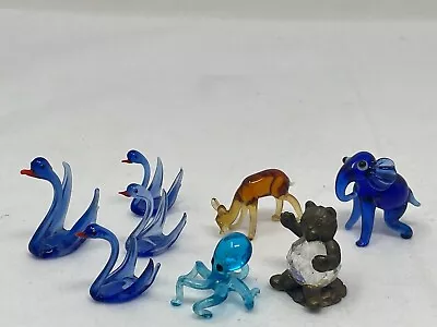 Lot Of 8 Hand Blown Art Glass & Crystal Mini Figurines Swans Octopus Deer Bear • $25