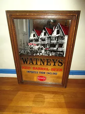 Vtg Watneys Red Barrel Beer England Framed Bar Mirror Advertising Sign 21 X15  • $45