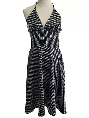 Alyn Paige New York Black & White Satin Pinstripe Halter Dress Size M Marilyn • $32