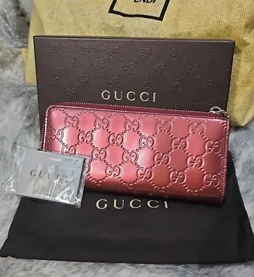 Gucci Metallic Red Guccissima Leather Zip Around Wallet • $170