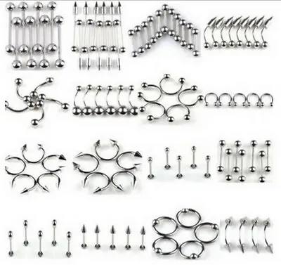 One Lot (85pcs)Mixed Tongue Nail Rings Stainless Steel Lip Body Piercing Jewelry • $13.70