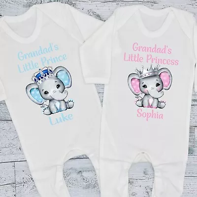 Grandad's Little Prince / Princess Personalised Elephant Baby Bib Vest Grow Tee • £11.99