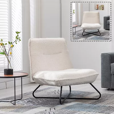 Modern Accent Chair Teddy Fabric Upholstered Lounge Armless Chair W/ Metal Base • £74.59