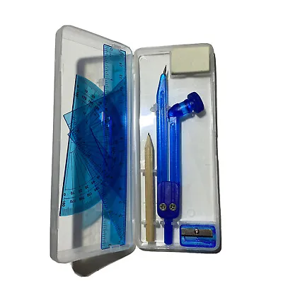 £2.49 • Buy Blue Compact MATHS GEOMETRY SET Compass Ruler Protractor Sharpener SCHOOL Exam
