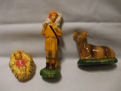 $22 • Buy Vintage Christmas 3 Pc Nativity Scene Shepherd Baby Jesus Cow Plaster Figurines