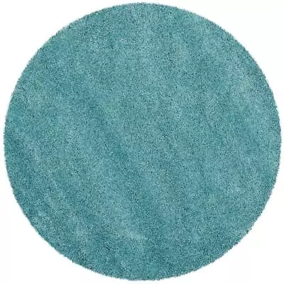 SAFAVIEH Area Rug 10' X 10 Ft. Round Solid Milan Shag Aqua Blue • $506.84