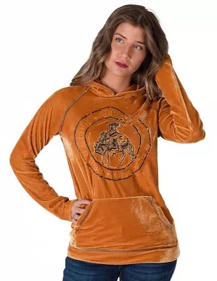 Cowgirl Tuff Western Sweatshirt Womens Hood Graphic Gold H00725 • $79.94