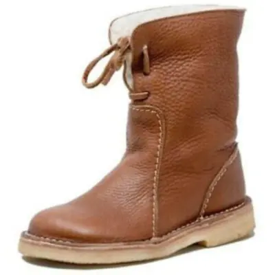 Ladies Lace-up Flat Leather Keep Warm Lining With Fur Mid Calf Casual Snow Boots • $31.99
